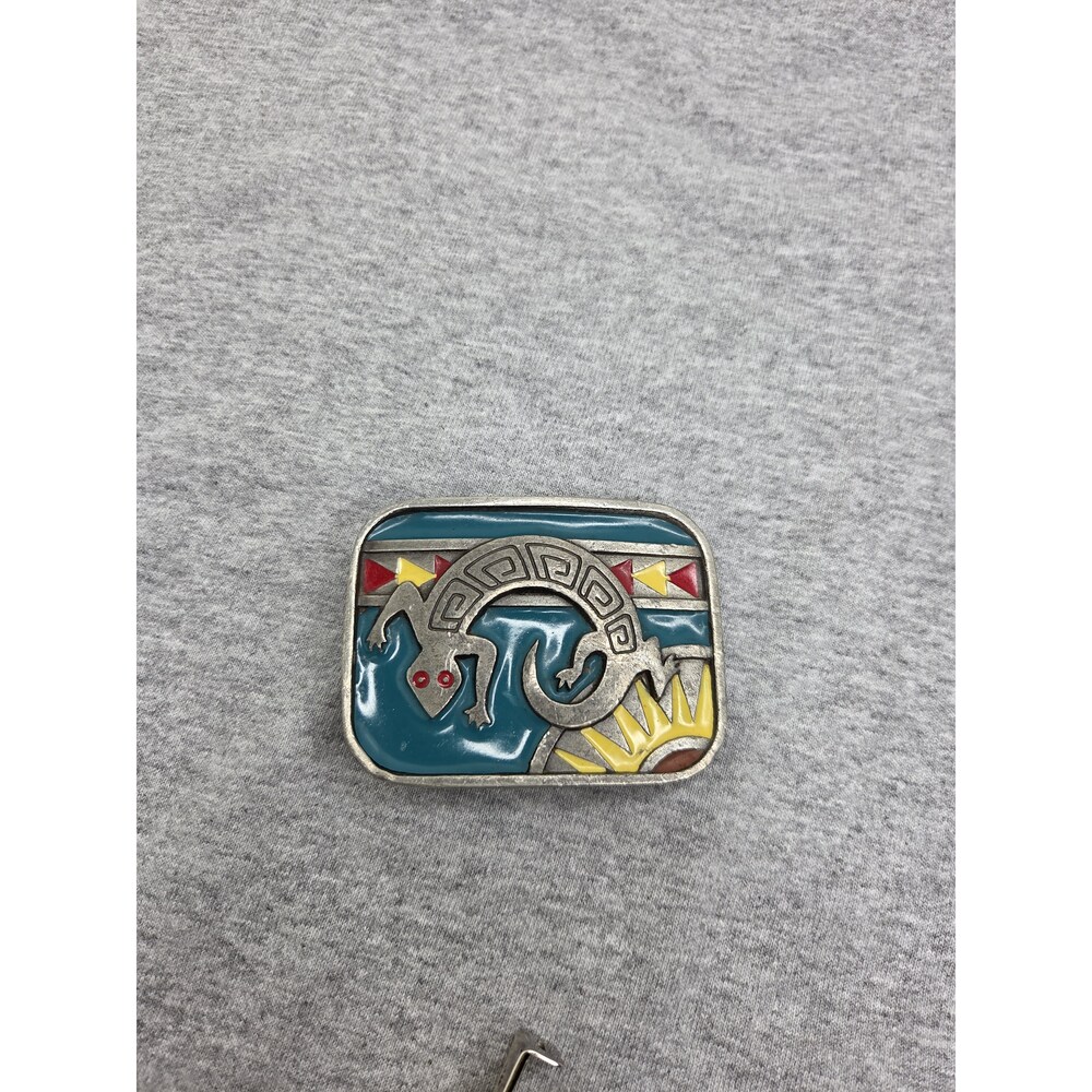 Rare Gecko Aztec Lizard Enamel Colorful Southwestern Belt Buckle